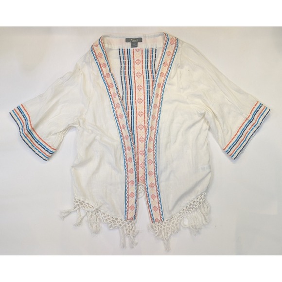 Natural Reflections Sweaters - Natural Reflections‎ White Boho Embroidered Cardigan Women's Size Small